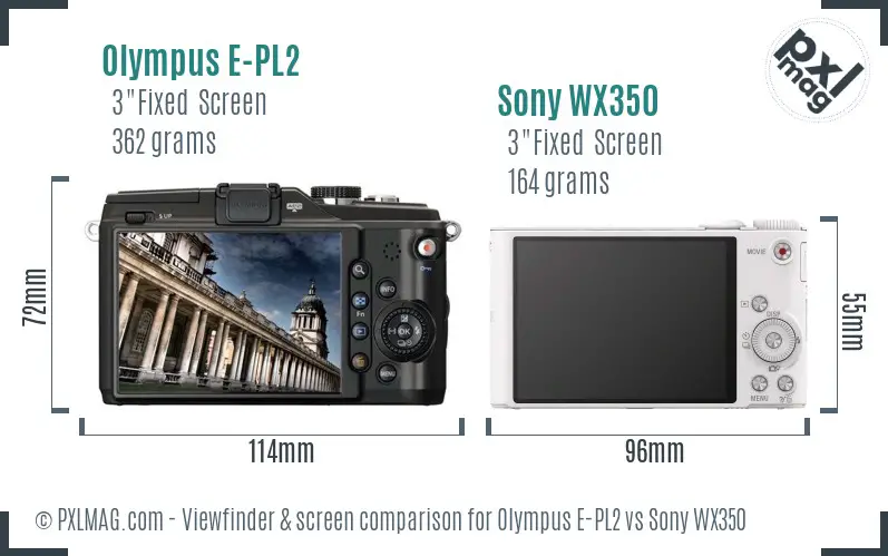 Olympus E-PL2 vs Sony WX350 Screen and Viewfinder comparison