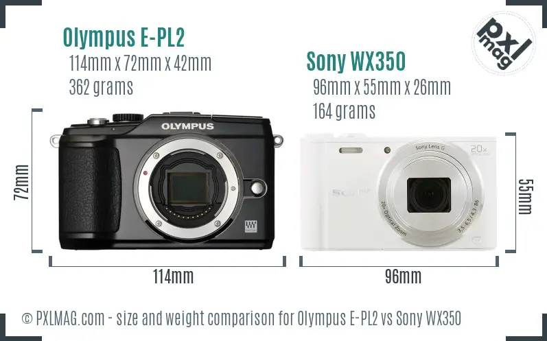 Olympus E-PL2 vs Sony WX350 size comparison