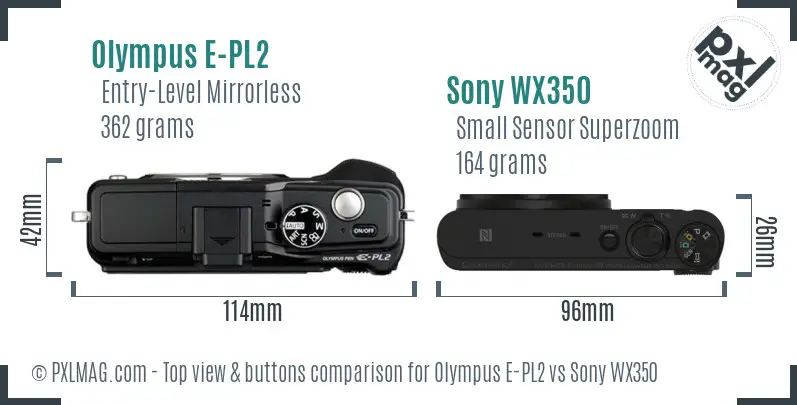 Olympus E-PL2 vs Sony WX350 top view buttons comparison