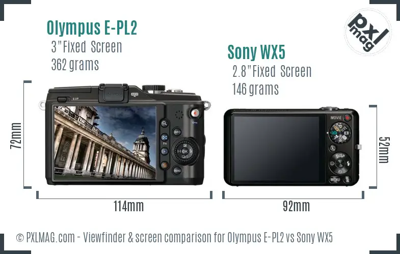 Olympus E-PL2 vs Sony WX5 Screen and Viewfinder comparison