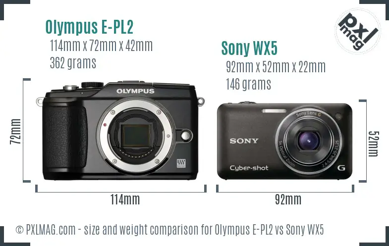 Olympus E-PL2 vs Sony WX5 size comparison