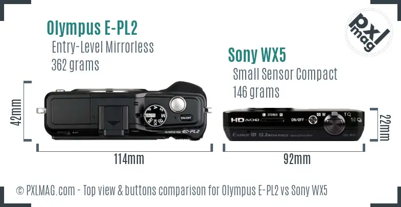 Olympus E-PL2 vs Sony WX5 top view buttons comparison