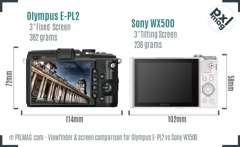 Olympus E-PL2 vs Sony WX500 Screen and Viewfinder comparison Olympus E-PL2 vs Sony WX500 Screen and Viewfinder comparison