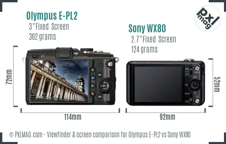 Olympus E-PL2 vs Sony WX80 Screen and Viewfinder comparison