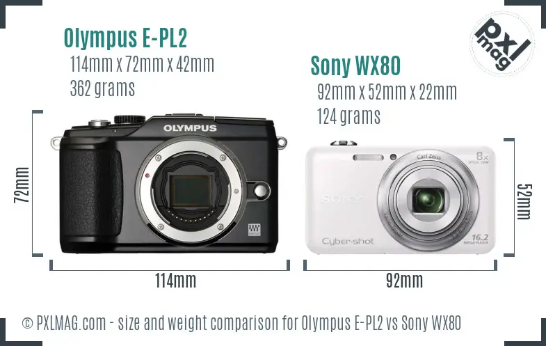 Olympus E-PL2 vs Sony WX80 size comparison