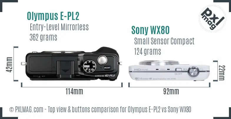 Olympus E-PL2 vs Sony WX80 top view buttons comparison