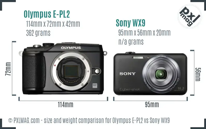 Olympus E-PL2 vs Sony WX9 size comparison