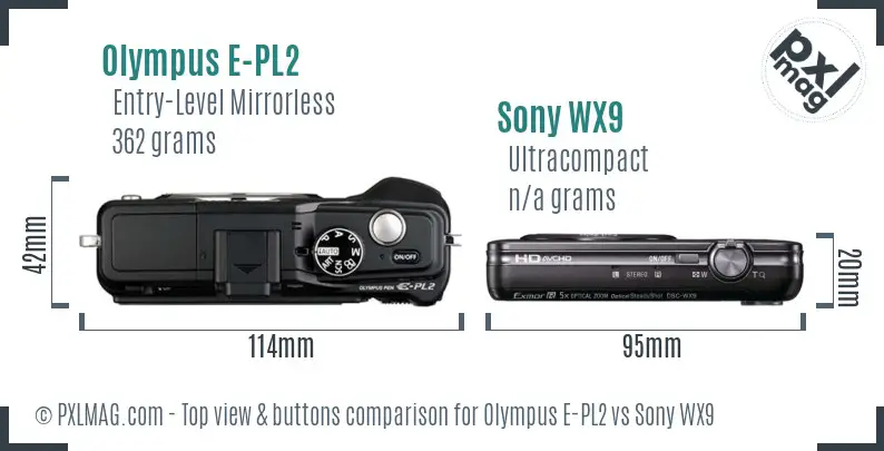 Olympus E-PL2 vs Sony WX9 top view buttons comparison