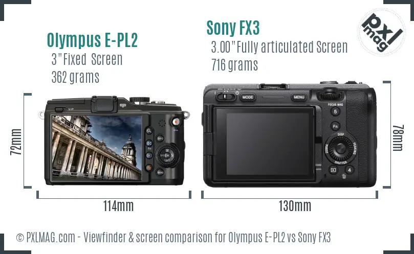 Olympus E-PL2 vs Sony FX3 Screen and Viewfinder comparison