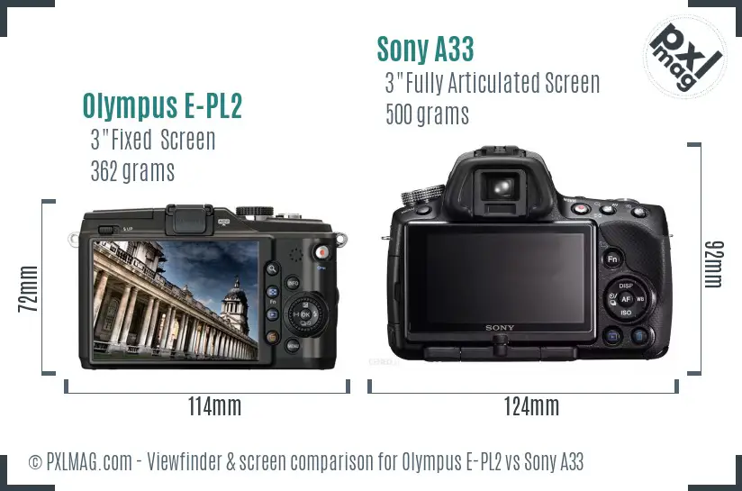 Olympus E-PL2 vs Sony A33 Screen and Viewfinder comparison