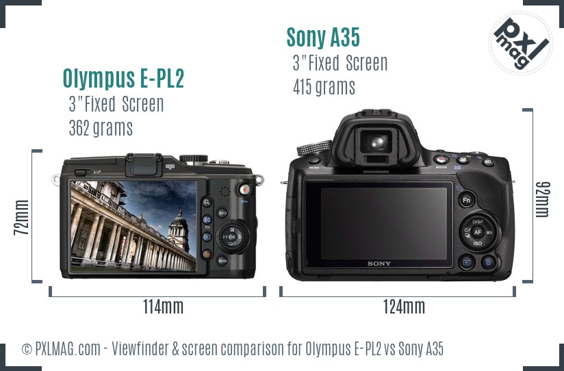 Olympus E-PL2 vs Sony A35 Screen and Viewfinder comparison