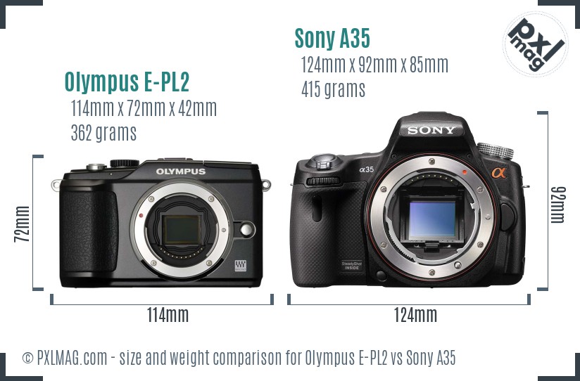Olympus E-PL2 vs Sony A35 size comparison