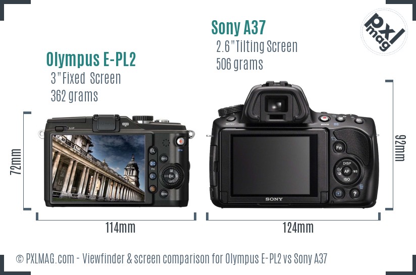 Olympus E-PL2 vs Sony A37 Screen and Viewfinder comparison
