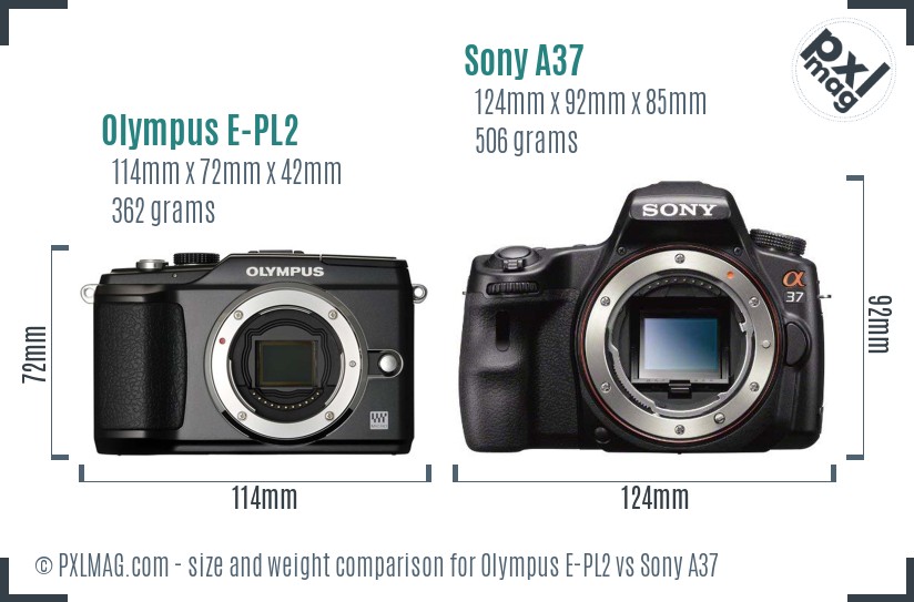 Olympus E-PL2 vs Sony A37 size comparison Olympus E-PL2 vs Sony A37 size comparison