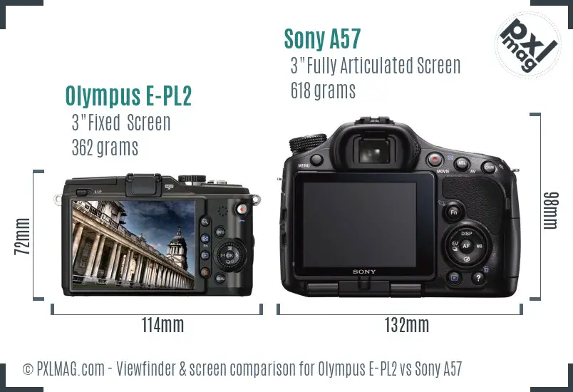 Olympus E-PL2 vs Sony A57 Screen and Viewfinder comparison