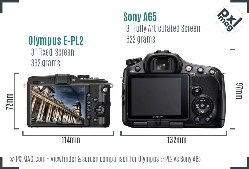 Olympus E-PL2 vs Sony A65 Screen and Viewfinder comparison