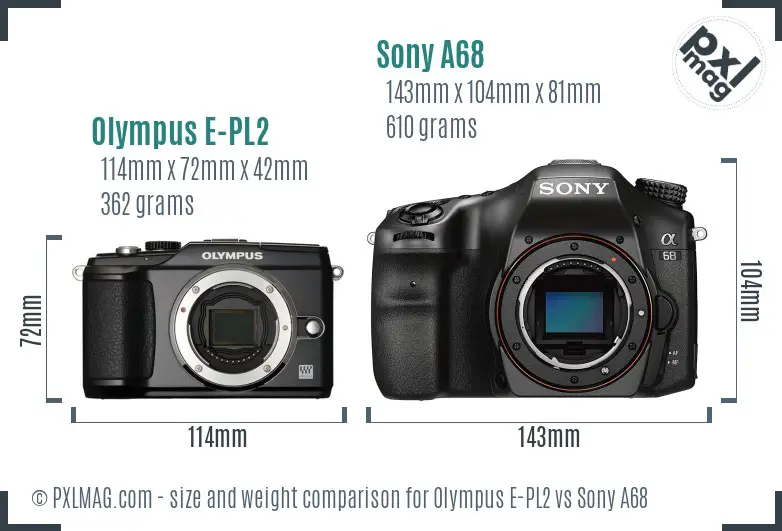 Olympus E-PL2 vs Sony A68 size comparison