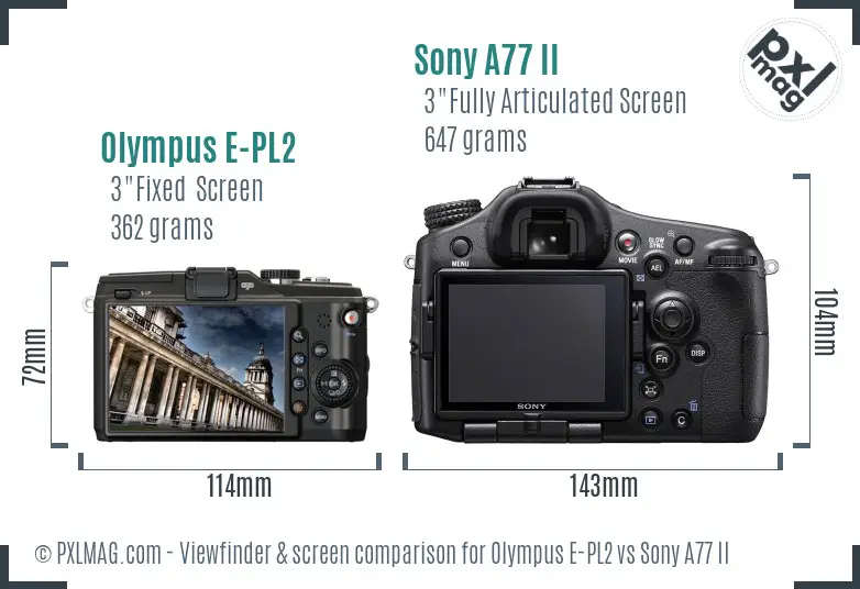 Olympus E-PL2 vs Sony A77 II Screen and Viewfinder comparison