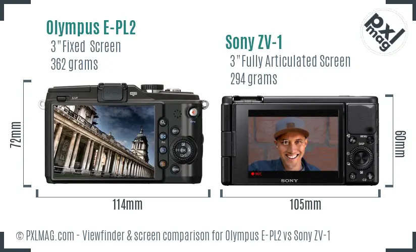 Olympus E-PL2 vs Sony ZV-1 Screen and Viewfinder comparison