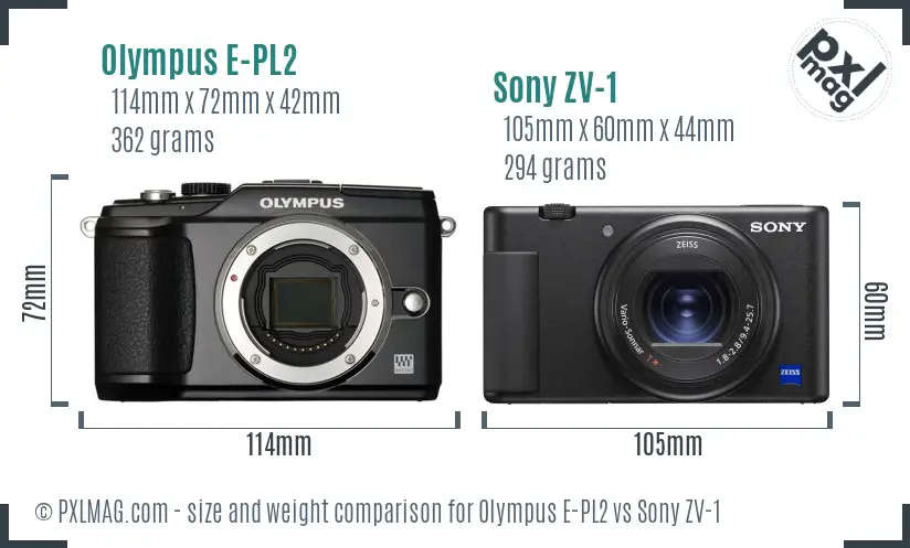 Olympus E-PL2 vs Sony ZV-1 size comparison