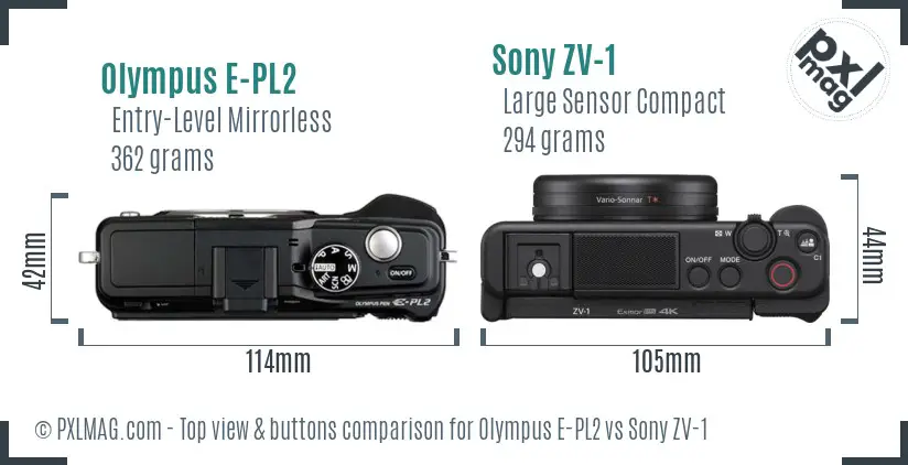 Olympus E-PL2 vs Sony ZV-1 top view buttons comparison