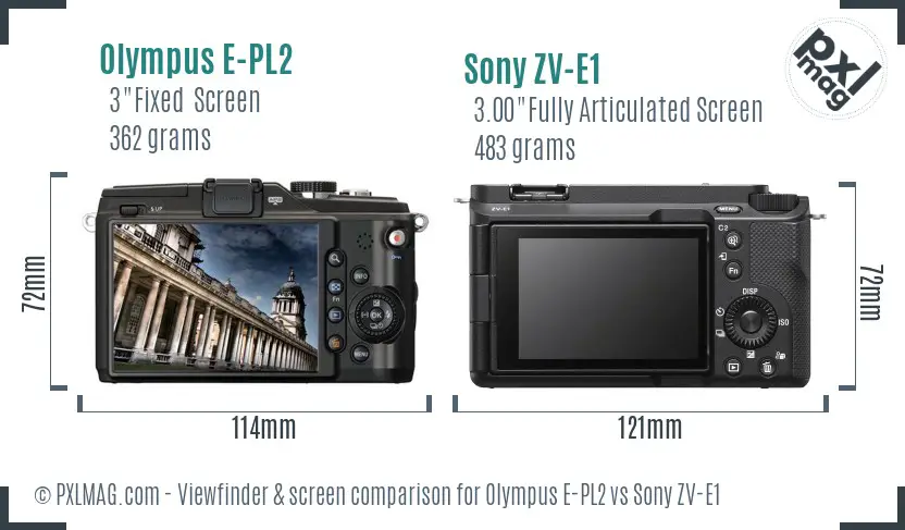 Olympus E-PL2 vs Sony ZV-E1 Screen and Viewfinder comparison Olympus E-PL2 vs Sony ZV-E1 Screen and Viewfinder comparison