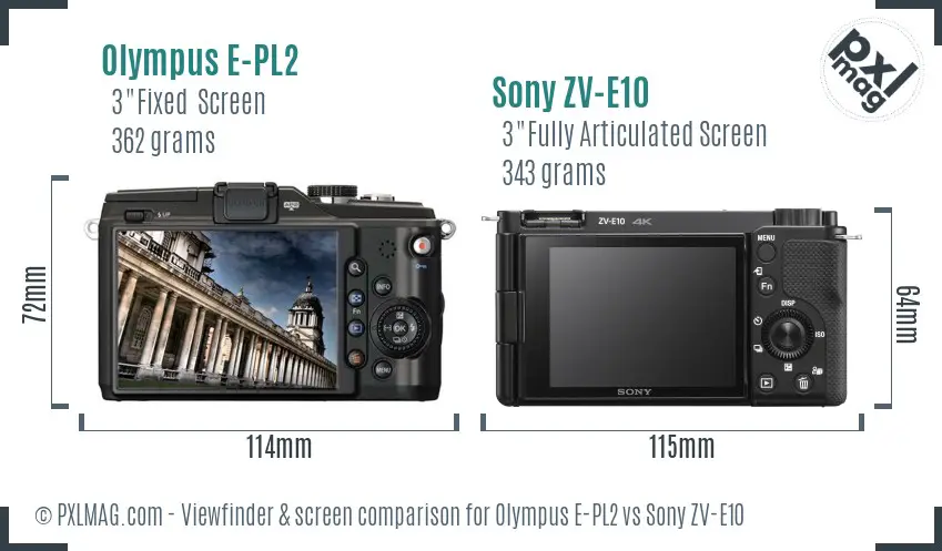 Olympus E-PL2 vs Sony ZV-E10 Screen and Viewfinder comparison