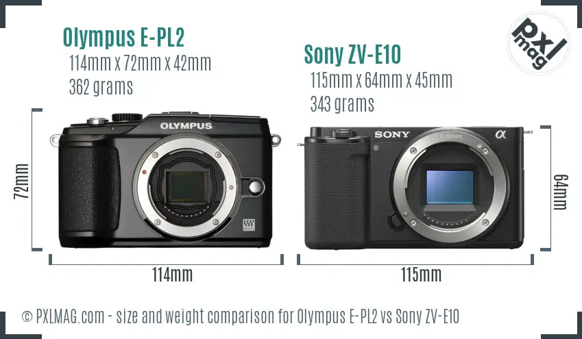 Olympus E-PL2 vs Sony ZV-E10 size comparison
