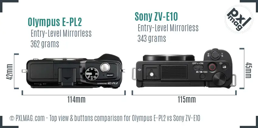 Olympus E-PL2 vs Sony ZV-E10 top view buttons comparison