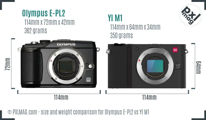 Olympus E-PL2 vs YI M1 size comparison