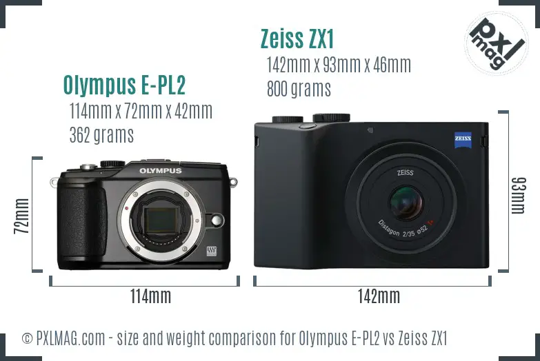Olympus E-PL2 vs Zeiss ZX1 size comparison Olympus E-PL2 vs Zeiss ZX1 size comparison