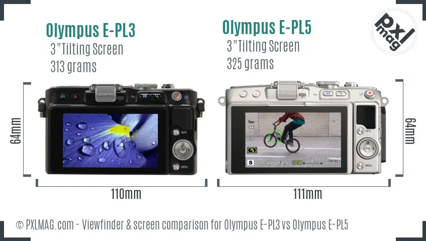 Olympus E-PL3 vs Olympus E-PL5 Screen and Viewfinder comparison