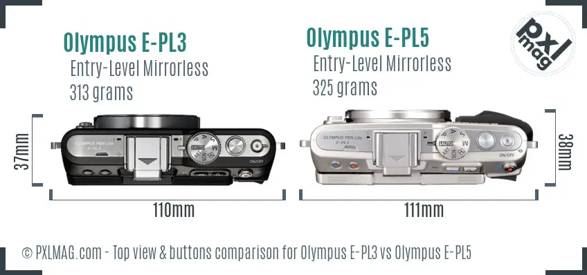 Olympus E-PL3 vs Olympus E-PL5 top view buttons comparison