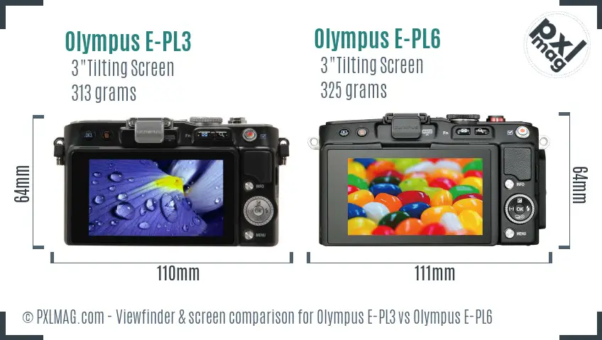 Olympus E-PL3 vs Olympus E-PL6 Screen and Viewfinder comparison