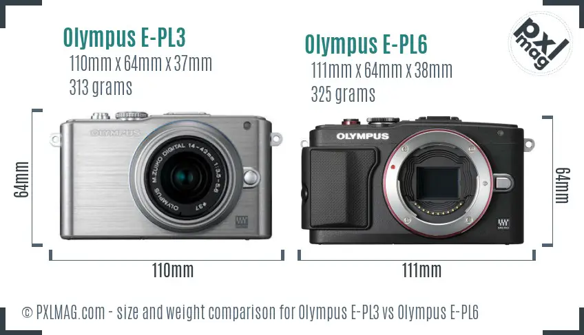 Olympus E-PL3 vs Olympus E-PL6 size comparison