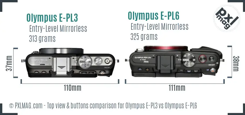 Olympus E-PL3 vs Olympus E-PL6 top view buttons comparison