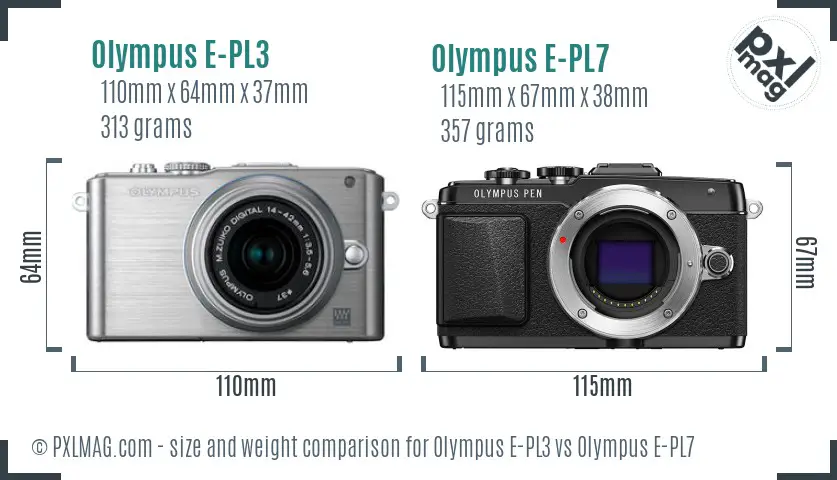 Olympus E-PL3 vs Olympus E-PL7 size comparison