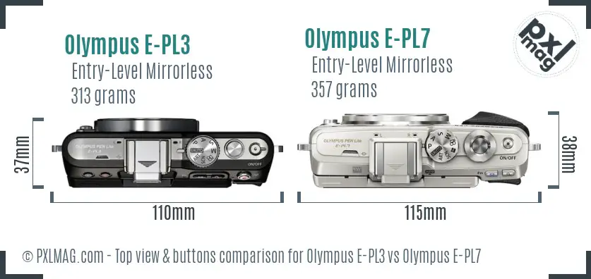 Olympus E-PL3 vs Olympus E-PL7 top view buttons comparison
