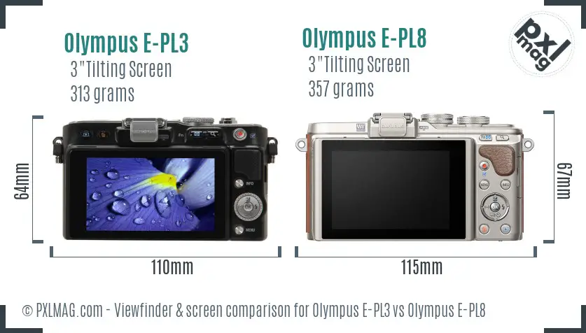 Olympus E-PL3 vs Olympus E-PL8 Screen and Viewfinder comparison