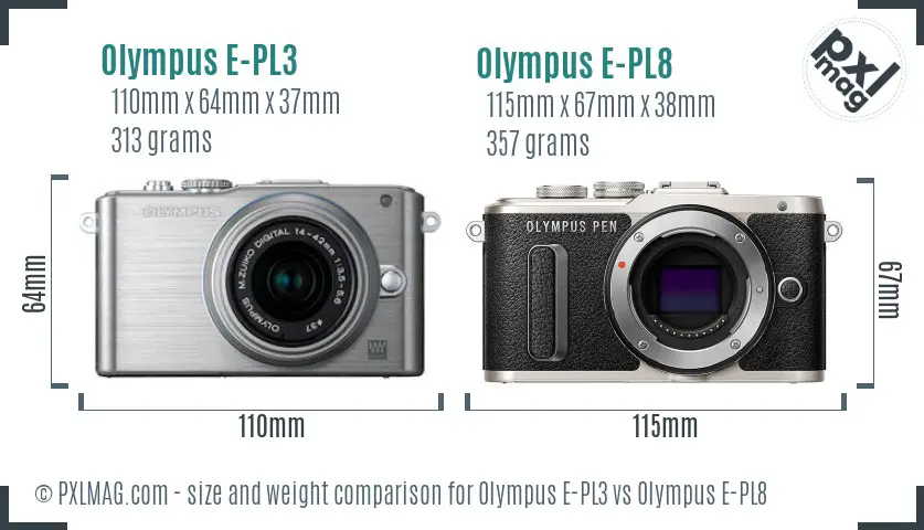 Olympus E-PL3 vs Olympus E-PL8 size comparison