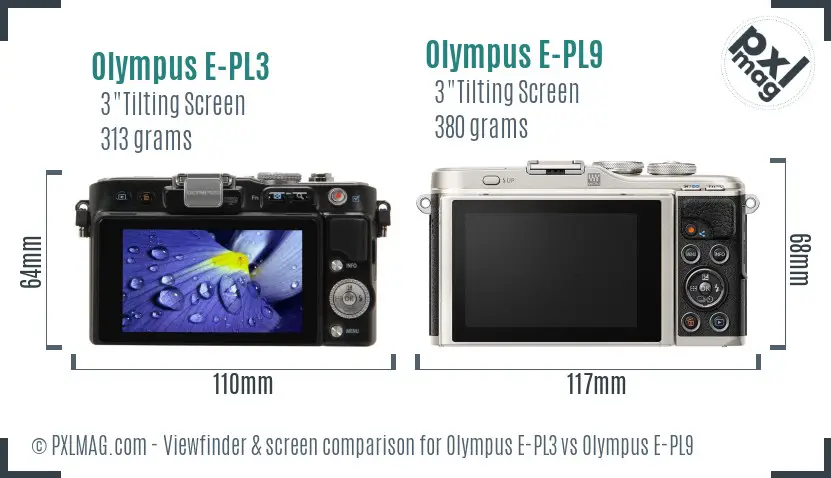 Olympus E-PL3 vs Olympus E-PL9 Screen and Viewfinder comparison
