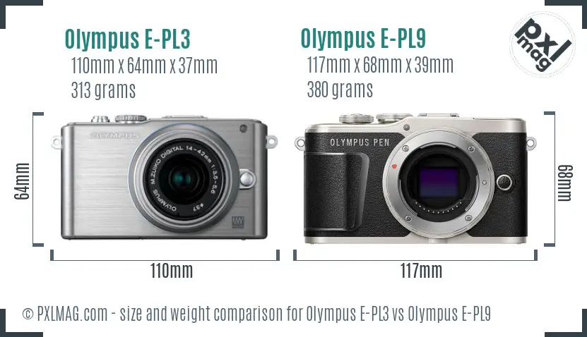 Olympus E-PL3 vs Olympus E-PL9 size comparison
