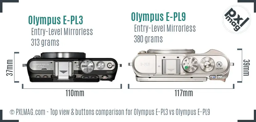 Olympus E-PL3 vs Olympus E-PL9 top view buttons comparison