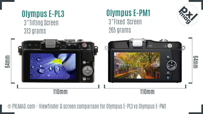 Olympus E-PL3 vs Olympus E-PM1 Screen and Viewfinder comparison