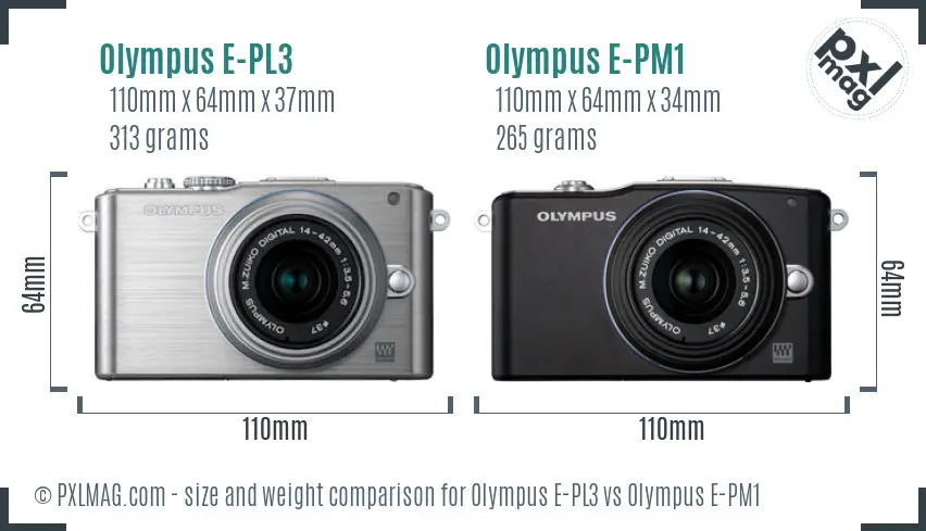 Olympus E-PL3 vs Olympus E-PM1 size comparison