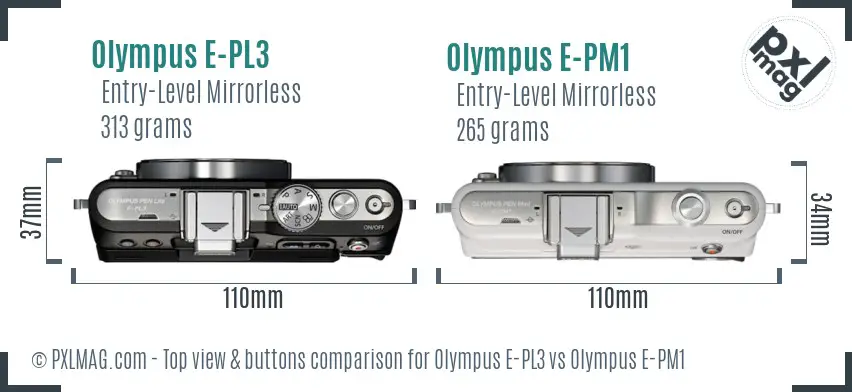 Olympus E-PL3 vs Olympus E-PM1 top view buttons comparison