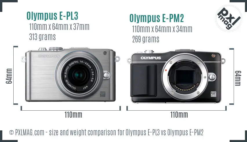 Olympus E-PL3 vs Olympus E-PM2 size comparison