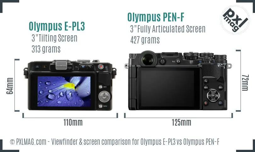 Olympus E-PL3 vs Olympus PEN-F Screen and Viewfinder comparison