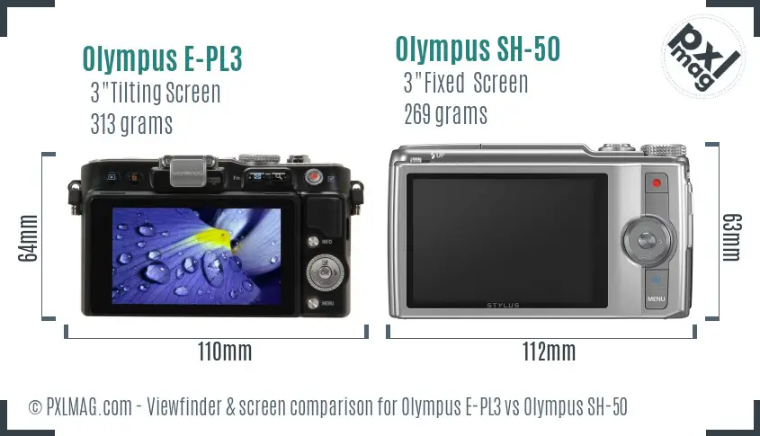 Olympus E-PL3 vs Olympus SH-50 Screen and Viewfinder comparison
