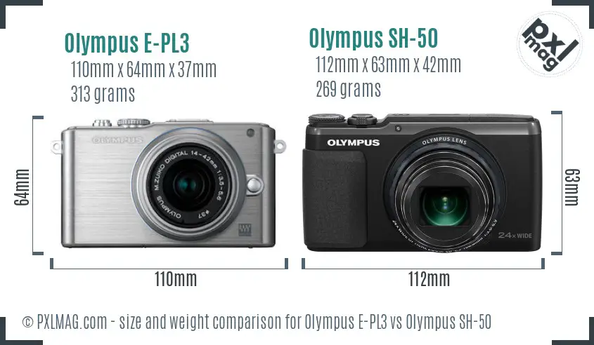 Olympus E-PL3 vs Olympus SH-50 size comparison